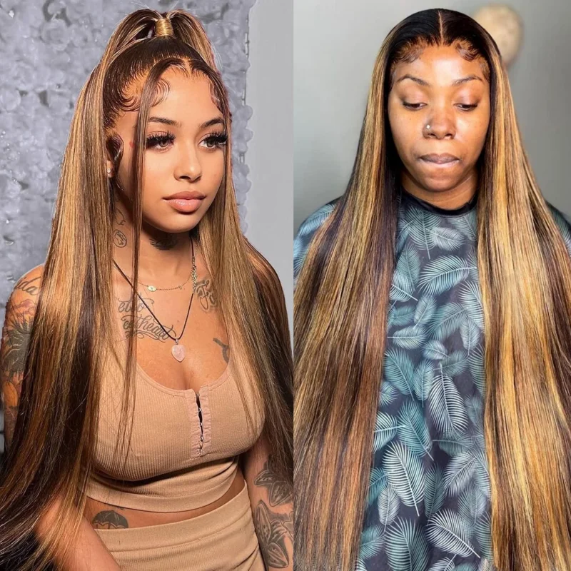 

Прямые длинные светлые парики из натуральных волос с омбре и хайлайтами, 13x6, с кружевной передней частью, предварительно выщипанные # 4/27 13x4 Кружевная парика из бразильских натуральных волос