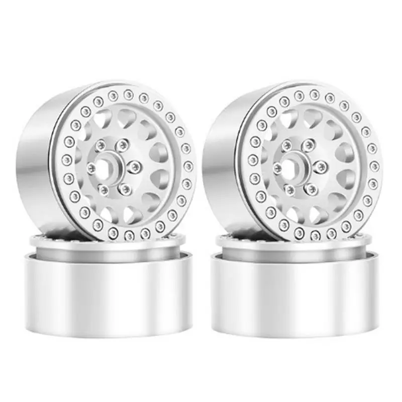 FBIL-4Pcs 1.9 Metal Beadlock Wheel Hub Rim Replacement For 1/10 RC Traxxas TRX4 SCX10 SCX10-II 90046 SCX10-III AXI03007 D90 Silv