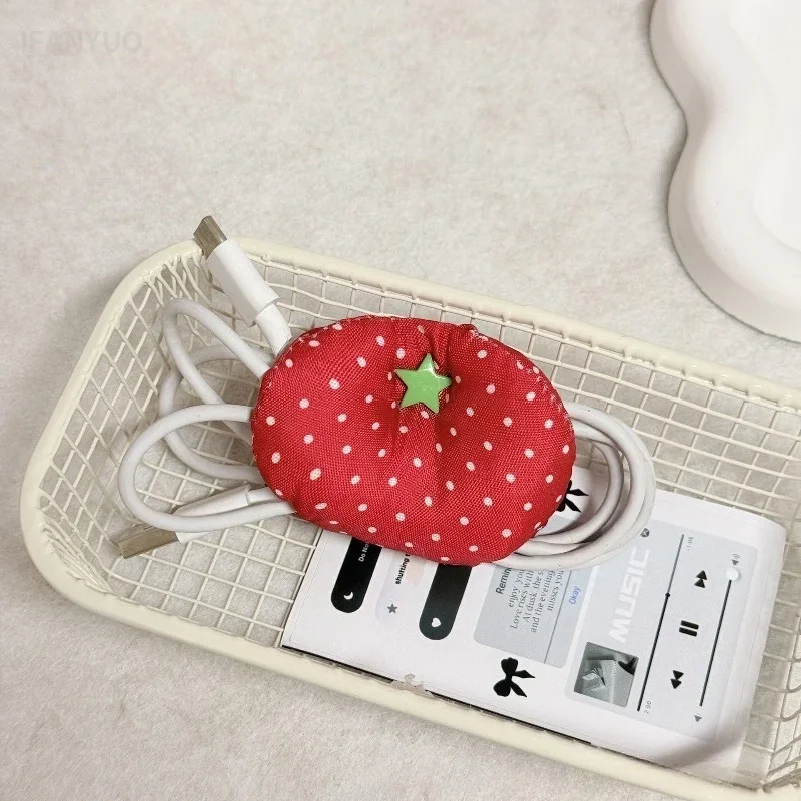 Tomato Shaped Cable Organizer Clip Portable Cute Star Design Handmade Fabric Earphone Storage Bag Home Table Deocr Accessories