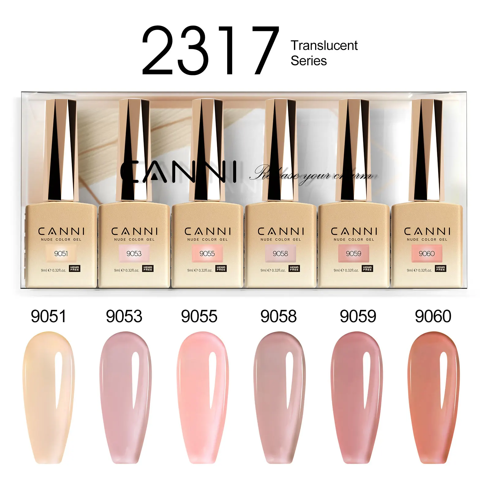 CANNI HEMA FREE Nail Gel Polish VIP Kit Jelly Amber Color Collection Semi Permanent French Nail Gorgeous Color 9ml*6pcs/set - Detail 1