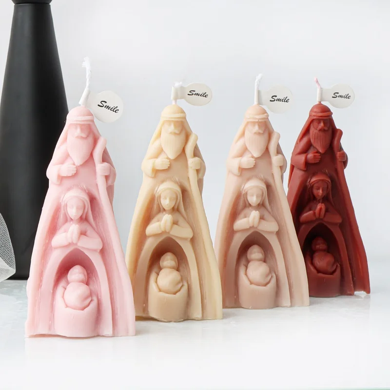 

3D Vertical Row Jesus Family Silicone Mold for Candle Making DIY Aroma Resin Plaster Home Decor Handmade Character Christmas