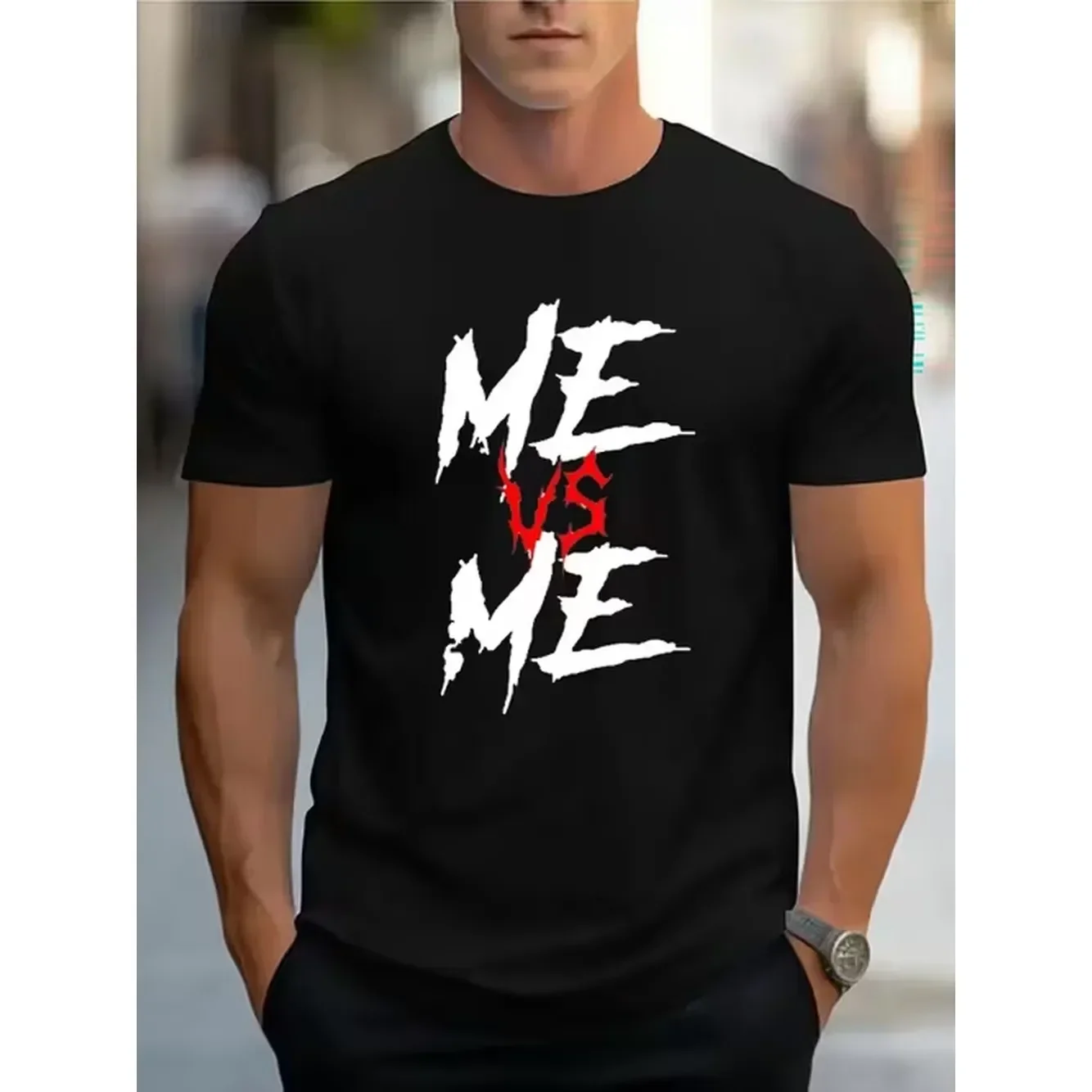 Mens Tshirt Comfortable Crew Neck Casual Cotton Soft Breathable Top Menswear Tshirt Streetwear Cotton Fabric Trendy Letter Print