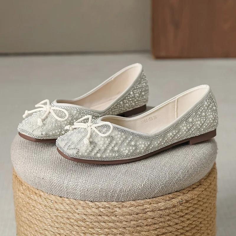 

New Women's Shoes Exquisite Rhinestone Square Head Casual Shoes for Woman Fashion Shallow Work Shoe Designer Shoes Zapatos Mujer