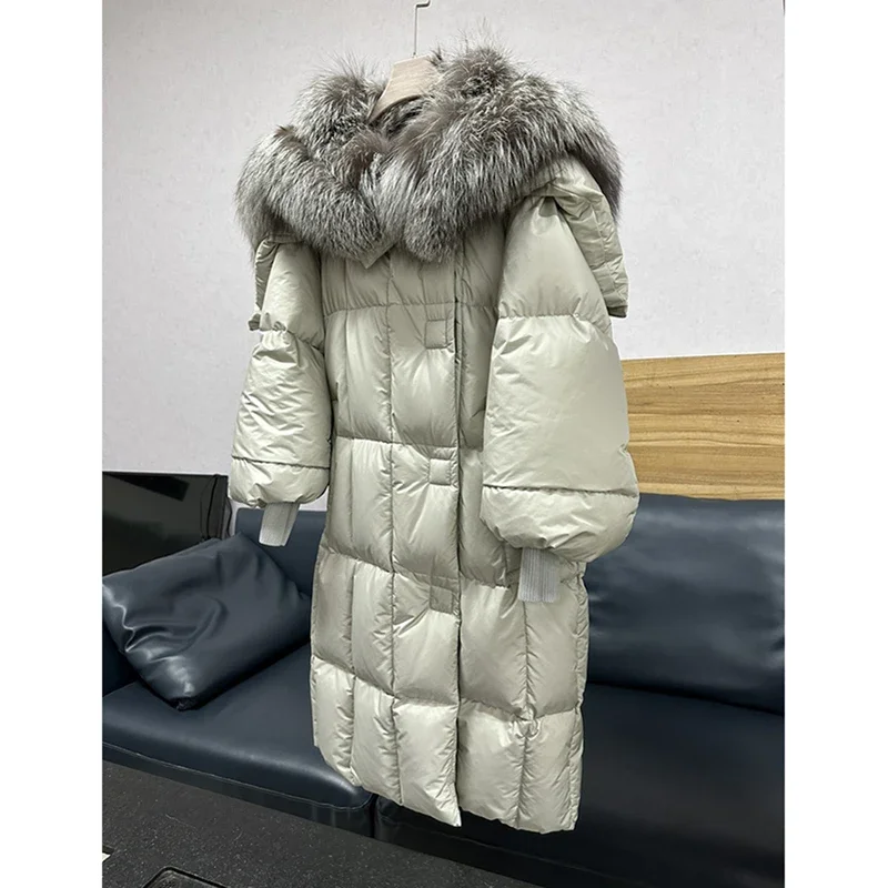 Winter Jackets For Women   Goose Down Coats Long Style With Natural Silver  Collar