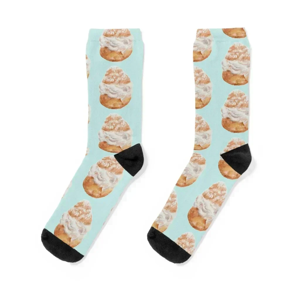 

Cream puff watercolour illustration (blue colour background) Socks Run cool Lots Socks Women Men's