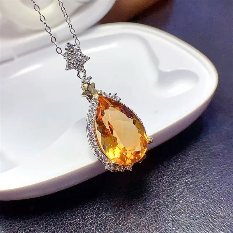 

Женское модное ожерелье с подвеской из серебра 925 пробы, натуральный желтый кристалл с сертификатом, ювелирные изделия, свадебная вечеринка, свадебный подарок, оптовая продажа
