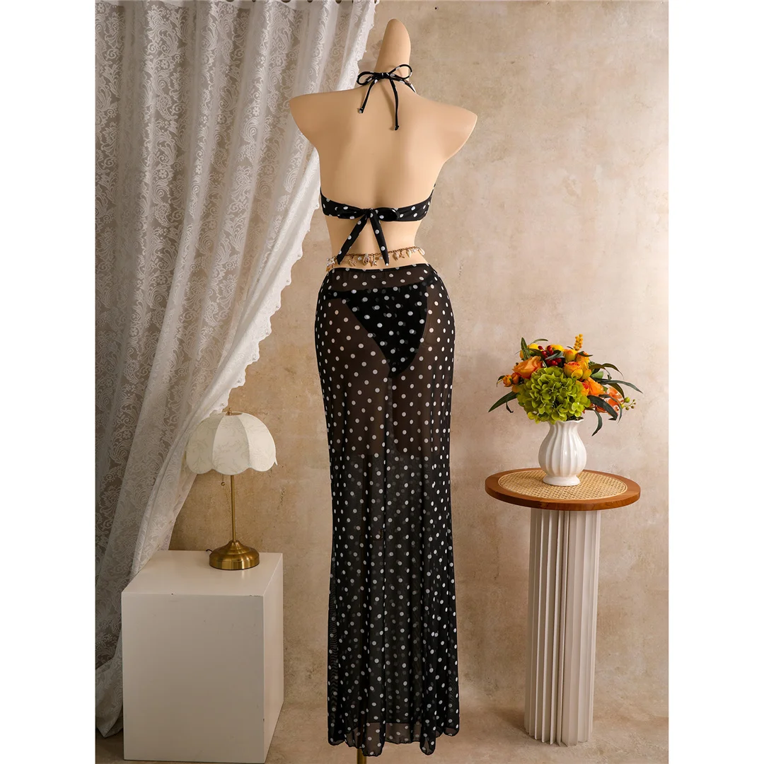Polka Dots mit Rock, Neckholder-Bikini, Damen-Badebekleidung, dreiteiliges Bikini-Set, Badeanzug, Badebekleidung, Schwimmanzug V8313 – Detail 12