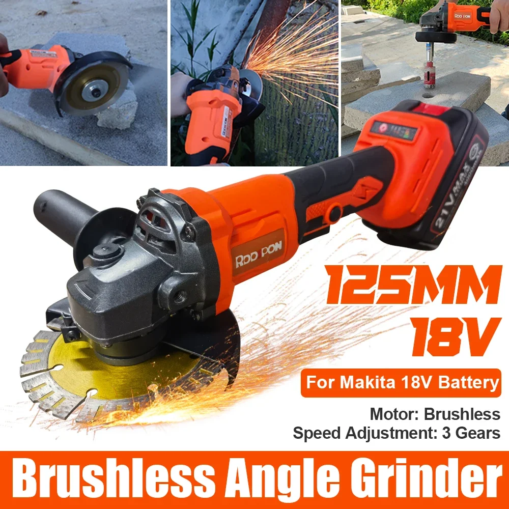 

Brushless Angle 125mm Grinder Variable 3-Speed Lithium-Ion Grinding DIY For Makita Battery Cutting Machine Polisher Power Tool