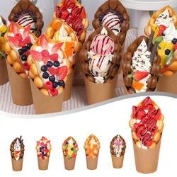 1szt Jajko Gofry Lody Model Próbka Deseru Fałszywy PU Bubble Waffle Jedzenie Owoce Czekolada Owoc Lody Dekoracja