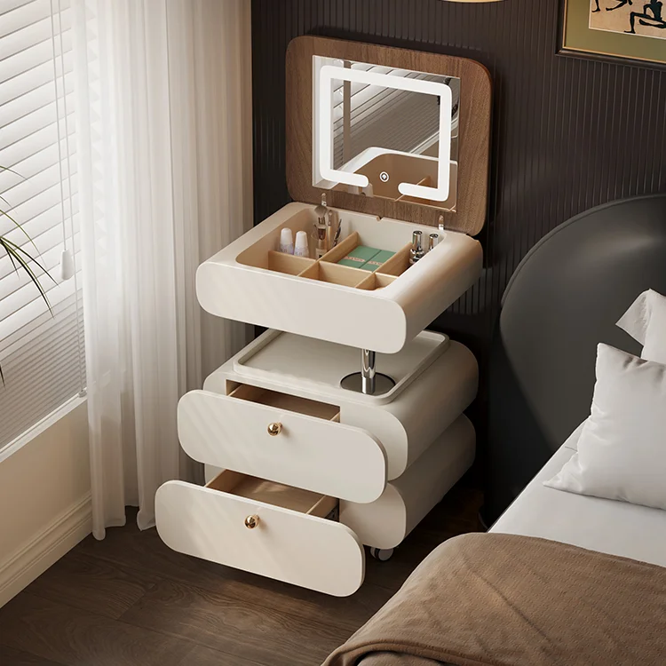 Flip Solid Wood Dressing Table Modern Bedroom Removable Integrated Lifting Mini Makeup Table for Small Apartment