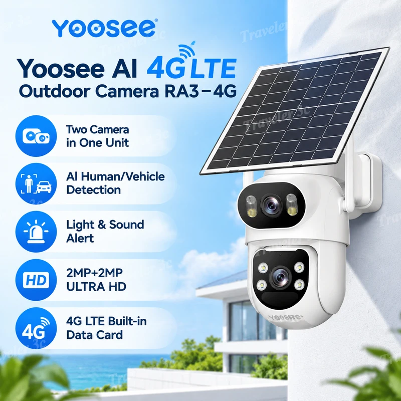Sales Yoosee Solar PTZ Camera 2.5K Dual Lens Outdoor 9000Mah 360 Human Vehicle Tracking Full Color Night Vision Two Way Audio