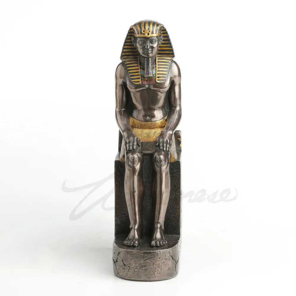 Ancient Egyptian Pharaoh Tutankhamun Seated Statue Bronze Finish Resin Figurine Egypt King Sculpture Home Office Decoration Gift