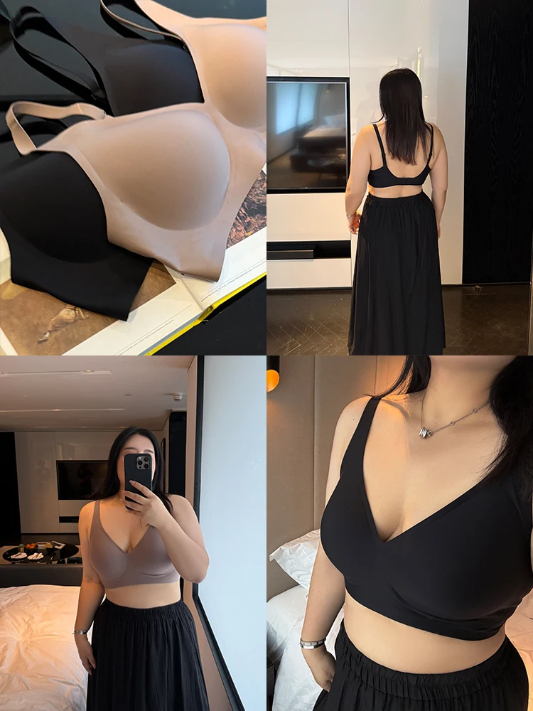 

Бюстгальтер Pencil Little Xing Plus Size, бесшовный, беспроводной, для коррекции фигуры, для большой груди, с красивой спинкой, повседневный стиль, V-образный вырез, длинное платье