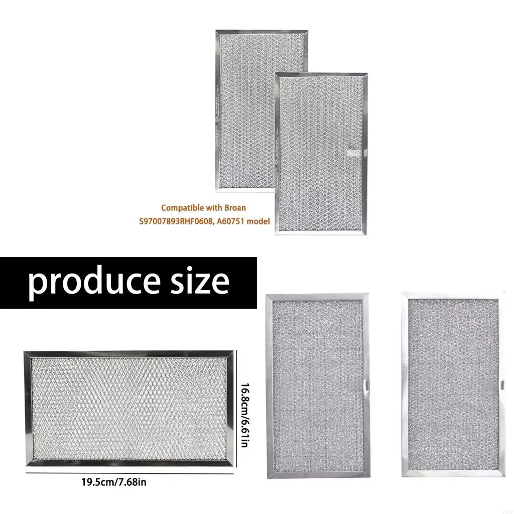 J1HF Replacement Hood Grease Filter, Aluminum Filter Screen Kitchen Hood Panel, Rectangular 7.68x6.61in Screen for Routine