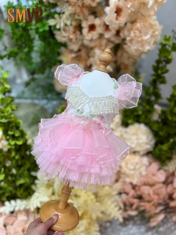 Pet Pink White Pearl Tassel Tutu Dress Swan Dance Puff Sleeve Lace Ruffle Elegant Luxury Cute Pet Party Costume for Dogs Cats