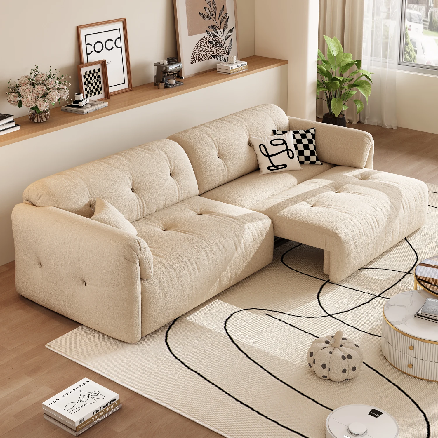 #Modern Cream Cloud Electric Sofa Bed Multifunctional Foldable & Extendable Fabric Power Recliner For Living Room & Project