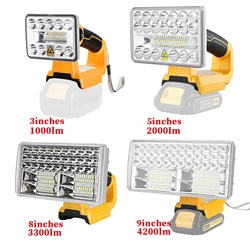 Luz LED de trabajo para Dewalt, Linterna de mano brillante con batería de iones de litio de 18V, foco de luz para acampar, sitio de trabajo al aire libre, 3/5/8/9 pulgadas