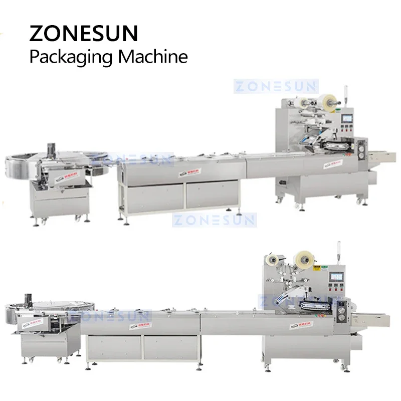 ZONESUN Horizontal Automatic Bagging Machine Biscuit Snack Foods Product Packaging Unscrambling Sealing ZS-HYS350U