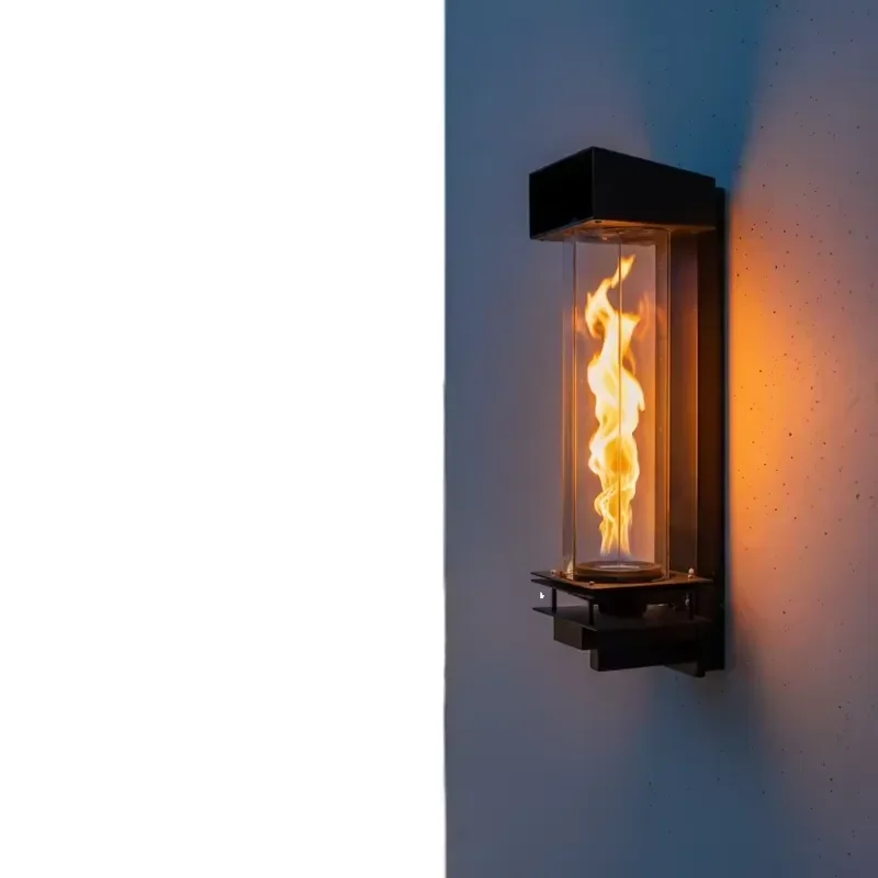 Modern Metal Frame Transparent Glass Cover LED Dimmable Flame Wall Sconce Outdoor Home Villa Entryway Garden Patio Exterior