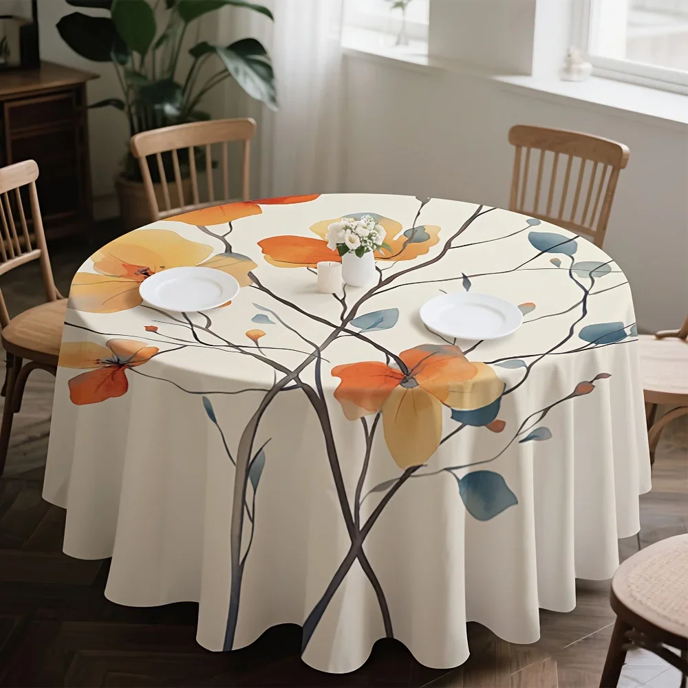 One elegant watercolor floral round tablecloth in a soft pale orange colorxzj