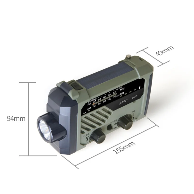 

ABSQ-Multi-Function Solar Emergency Radio With AM/FM Bands Large Flashlight Hand-Crank Generator Portable Cell Phone Charger