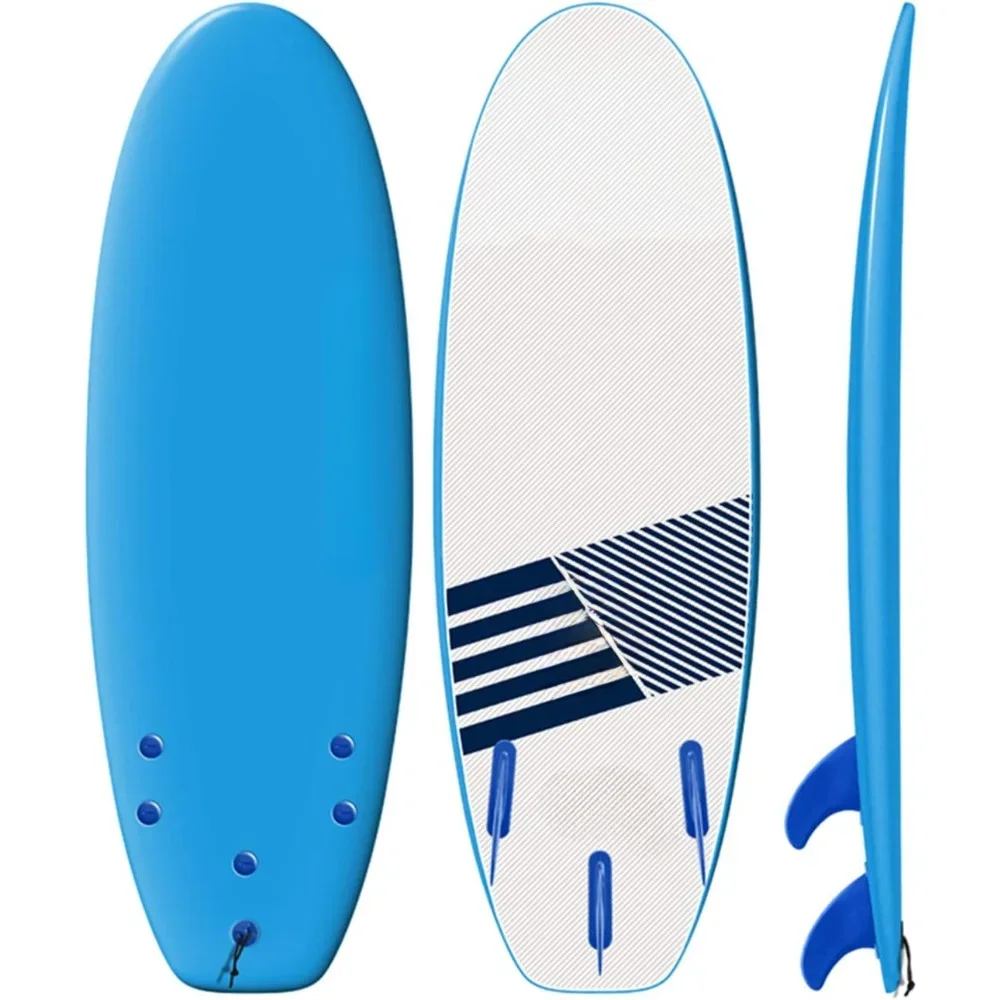 4 Ft10 Mini Surfboard, Foam Wax Free Soft Top Shortboard for Adults and Kids Blue Wave Tri-Finned Surfboard, Surfboard