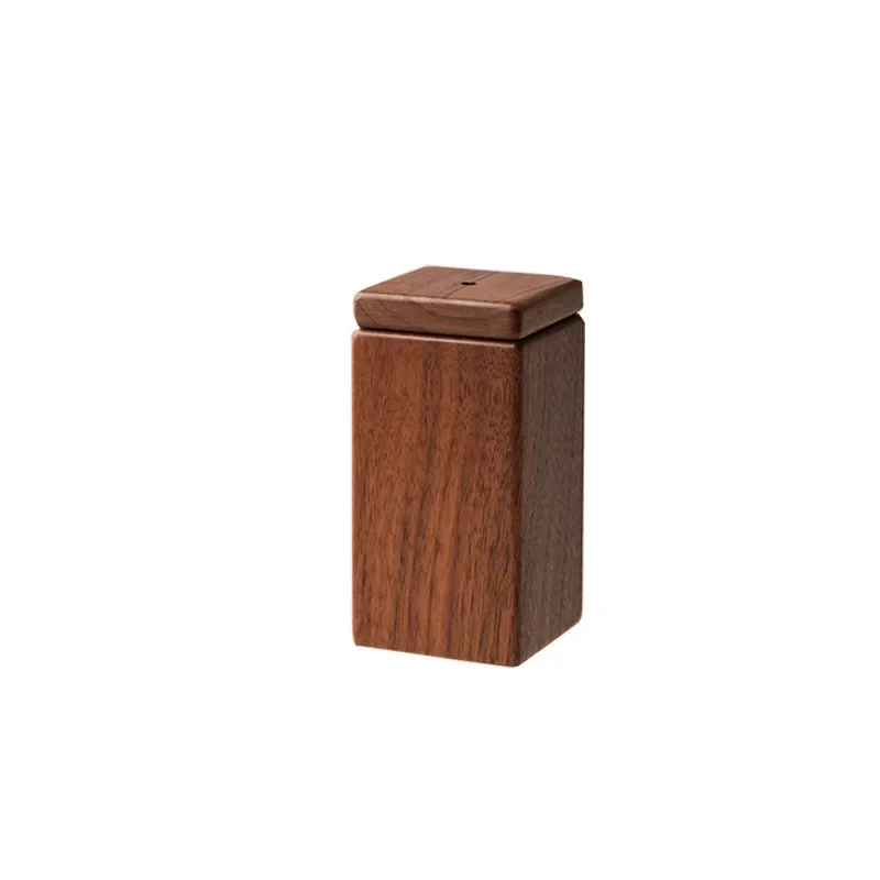 Toothpick Box Black Walnut Wood Home Wheat Straw Toothpick Holder Container Portable Pop-Up Toothpick Dispenser