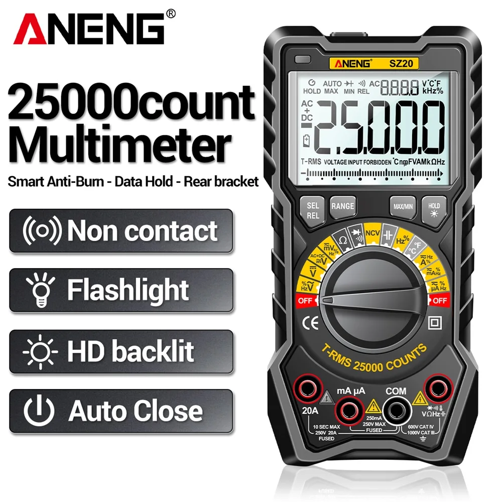 ANENG SZ20 25000 Counts Multimeter Smart Manual Range Meter NCV AC DC Ohm Hz Smart Manual Range Digital Multimetro Tester Tools