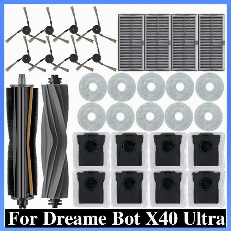 Dreame Bot X40 Ultra Robot Vacuum Cleaner Spare Accessories Parts Kit Rubber Main/ Hair Cut / Side Brush, Filter, Mop Rag