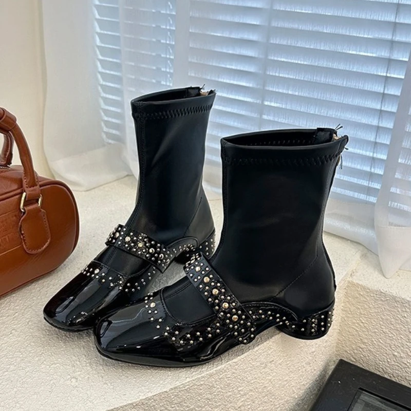 مزاجه المرأة أحذية بوت قصيرة عصرية أشار تو كعب سميك عودة زيبر أحذية مريحة بسيطة الأحذية اليومية تنوعا #3