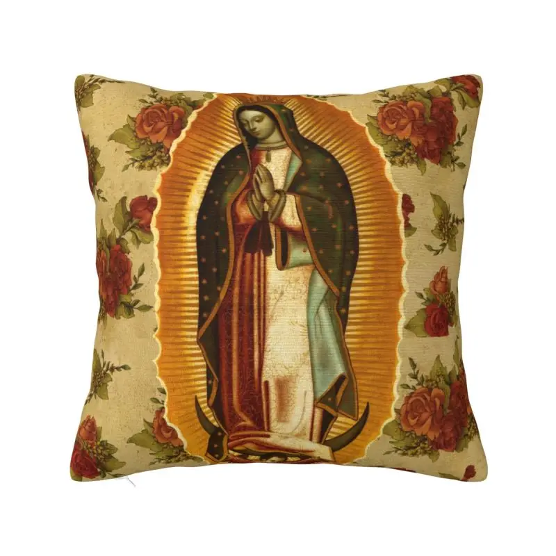 

Custom Mexican Square Pillow Cover Decoration 3D Double Side Print Catholic Religious ChristianSaint Cushion Cover