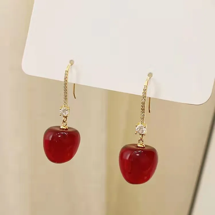 Korea Needle Red Cherry Earrings Apple Earrings Girl Heart Earrings Personality Forest Fruit Earrings Wholesale cute earrings