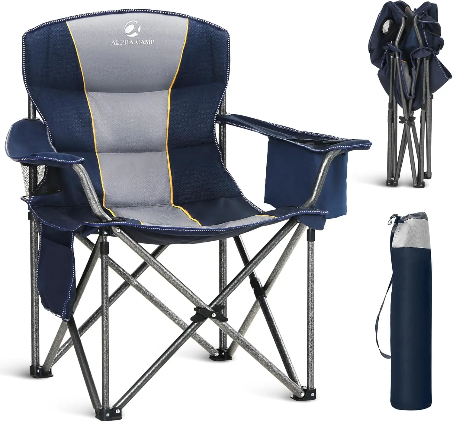 

Oversized Folding Camping Chair, Heavy Duty Portable Lawn Chairs with Cooler Bag Folding Chairs for Outside Support 450 LBS