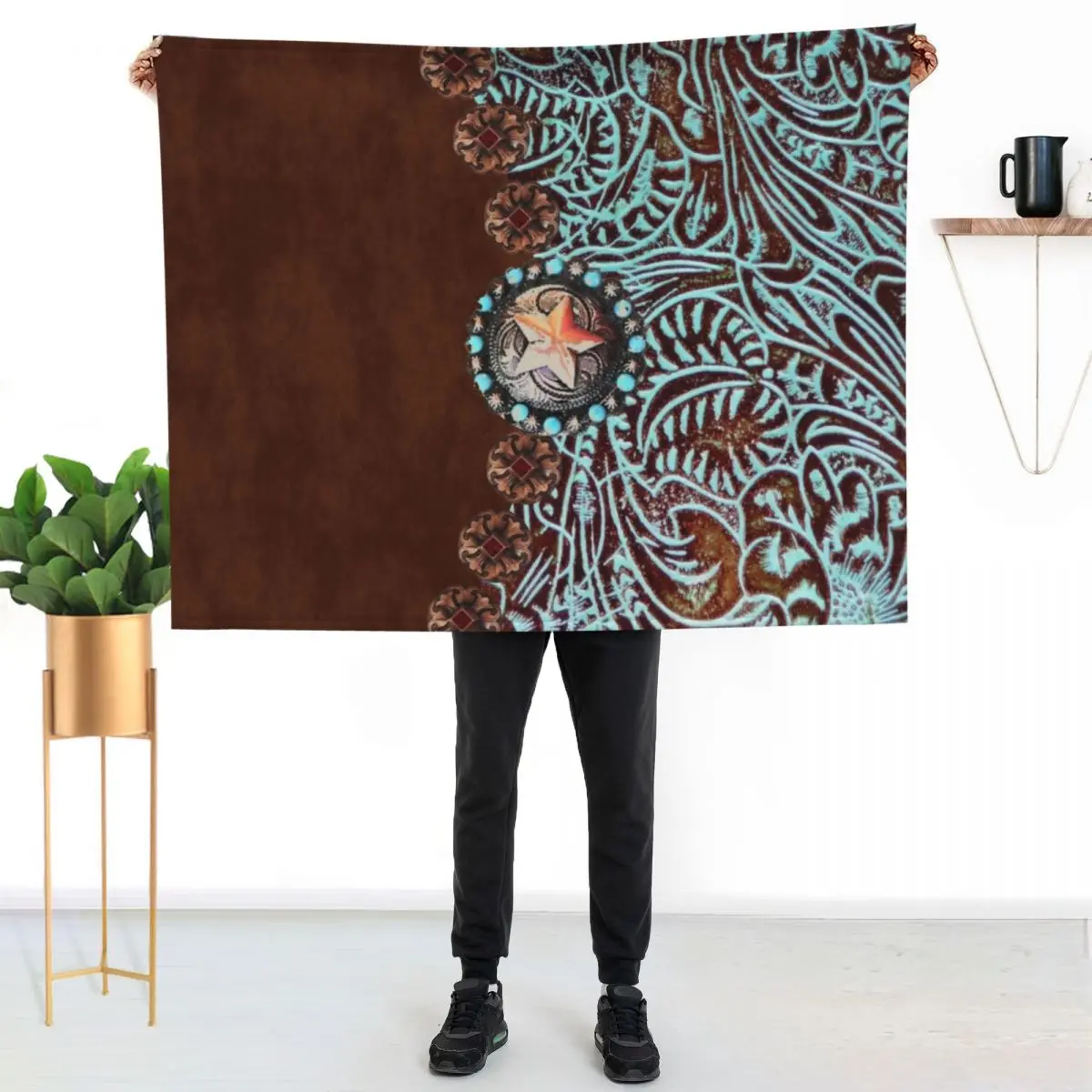 

Primitive cowboy cowgirl western country brown turquoise Throw Blanket Flannel Fleece Soft Warm Throw Blanket