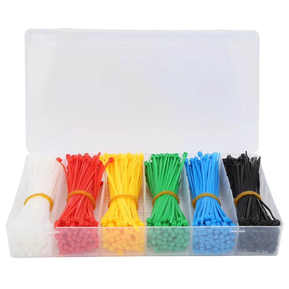 900pcs Portable 6 Colors Self-Locking Nylon Cable Ties Self-Locking Multicolor Zip Ties Portable Zip Ties Organizer Accessory