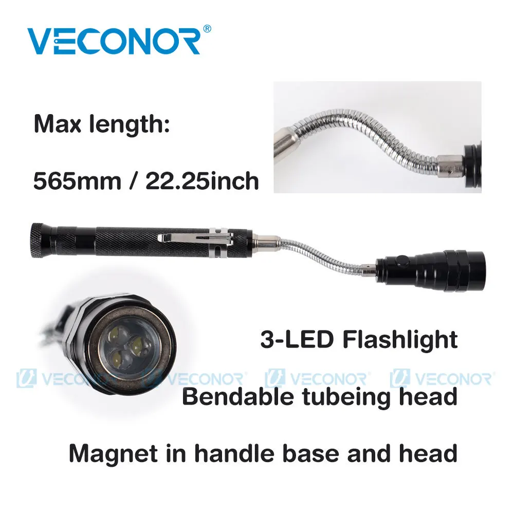 VECONOR Telescoping Pick Up Tool Portable Magnetic Pickup Tool Extendable Tools with Led Light Swivel Viewing Inspection Mirror