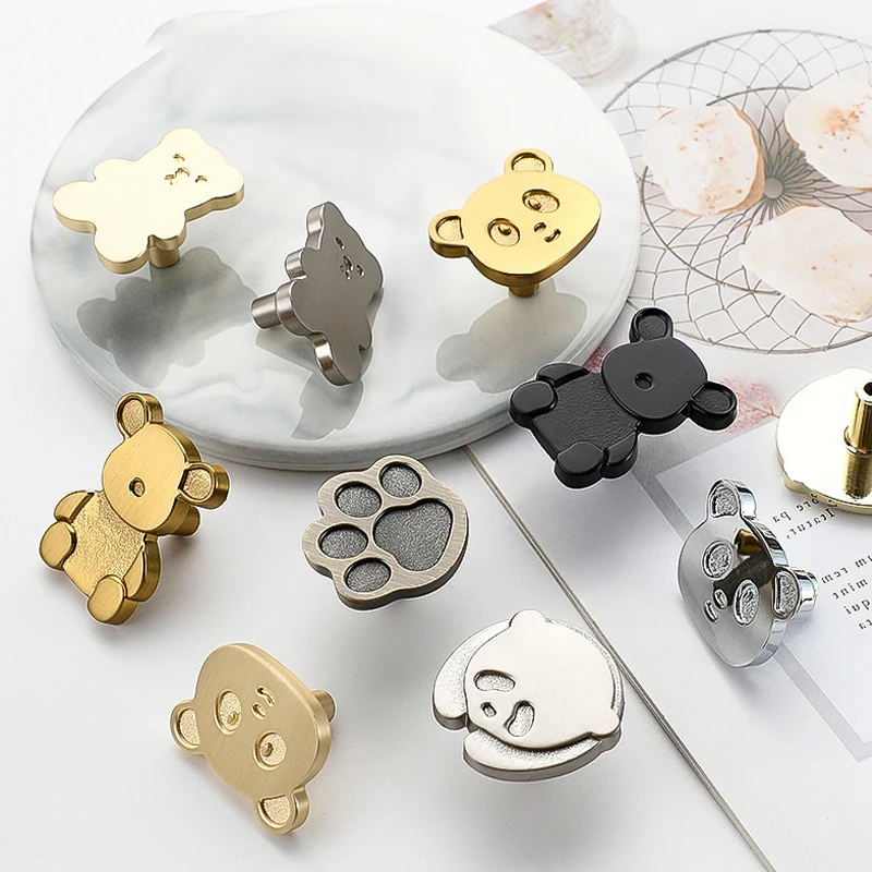 Children Creative Bear Wardrobe Cabinet Knob Zinc Alloy Kitchen Cabinet Door Handle Animal Shape Cute Furniture Drawer Pull Knob