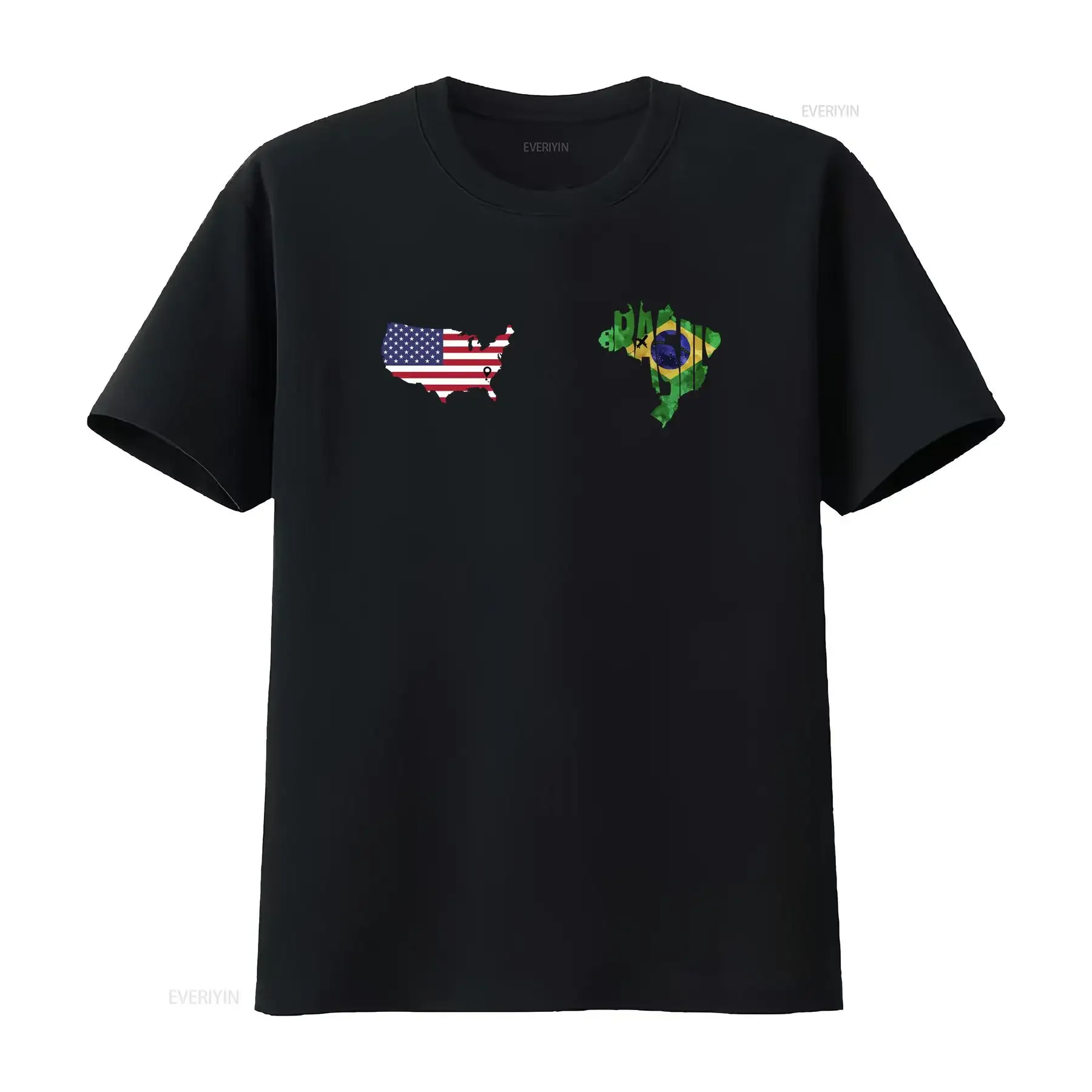 Usa To Brazil Cotton T Shirt Travelling s Brazilian Girlfriend Boyfriend Husband Wife Map vintage Washed Unisex streetwear