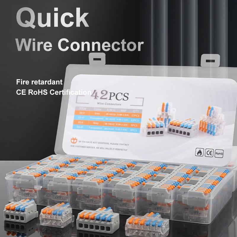 Boxed Mini 2 In 4/6 Uit Push Draad Splitter Terminal Blok Compact Splice Wire Connector Awg 28-12 Connector kit Met Hendel