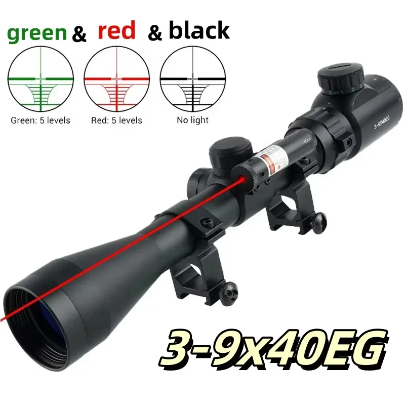 

Тактические прицелы 3-9x40EG, охотничий дальномер для стрельбы, рефлекторный уличный оптический прицел с пневматической винтовкой, зеленый, красный с подсветкой, снайперские прицелы
