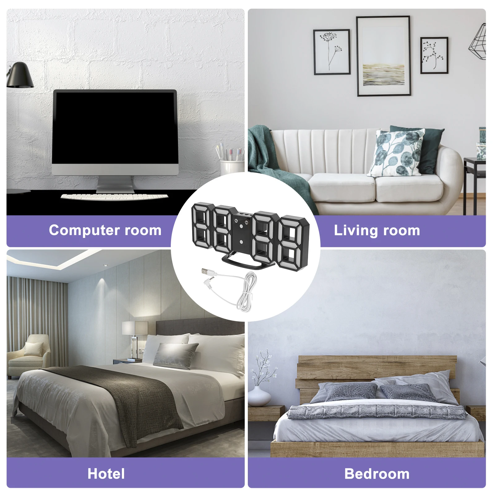 

Adjustable Brightness Wall Clock LED Three-dimensional Digital Long Service Life