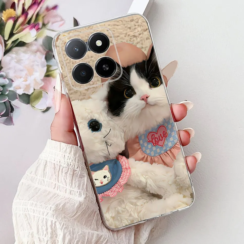 Phone Case For Honor X5b Plus X6b X7b X8b X9b 5G Elegant Flower Cat Painted Soft Silicone TPU Cases