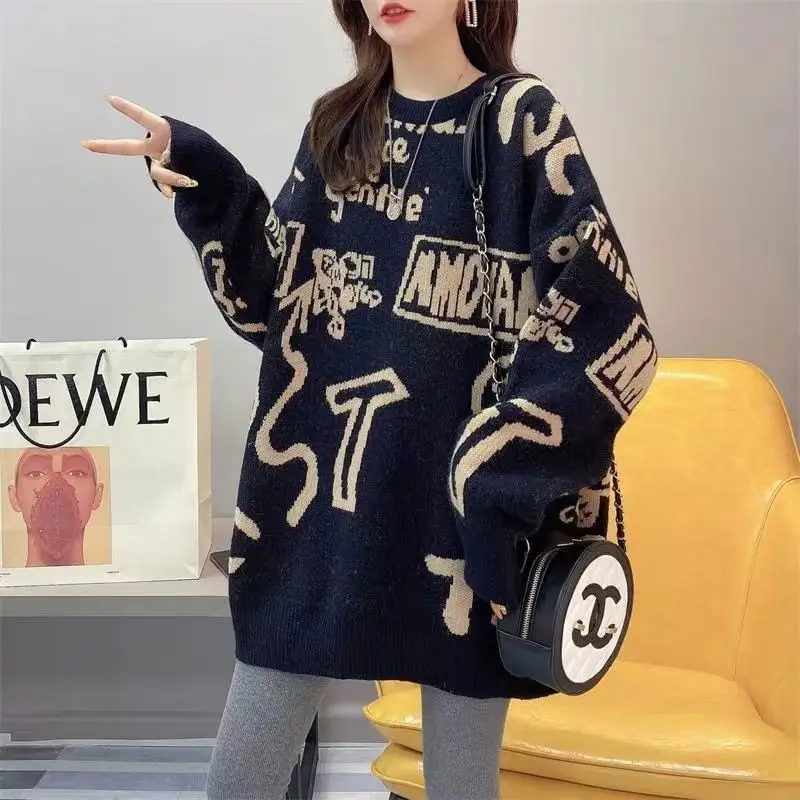 300 Pounds Chubby Mom Autumn and Winter New Thick Top Base Knitted Sweater Middle-aged Woman Plus Size Loose Chubby Person Tops