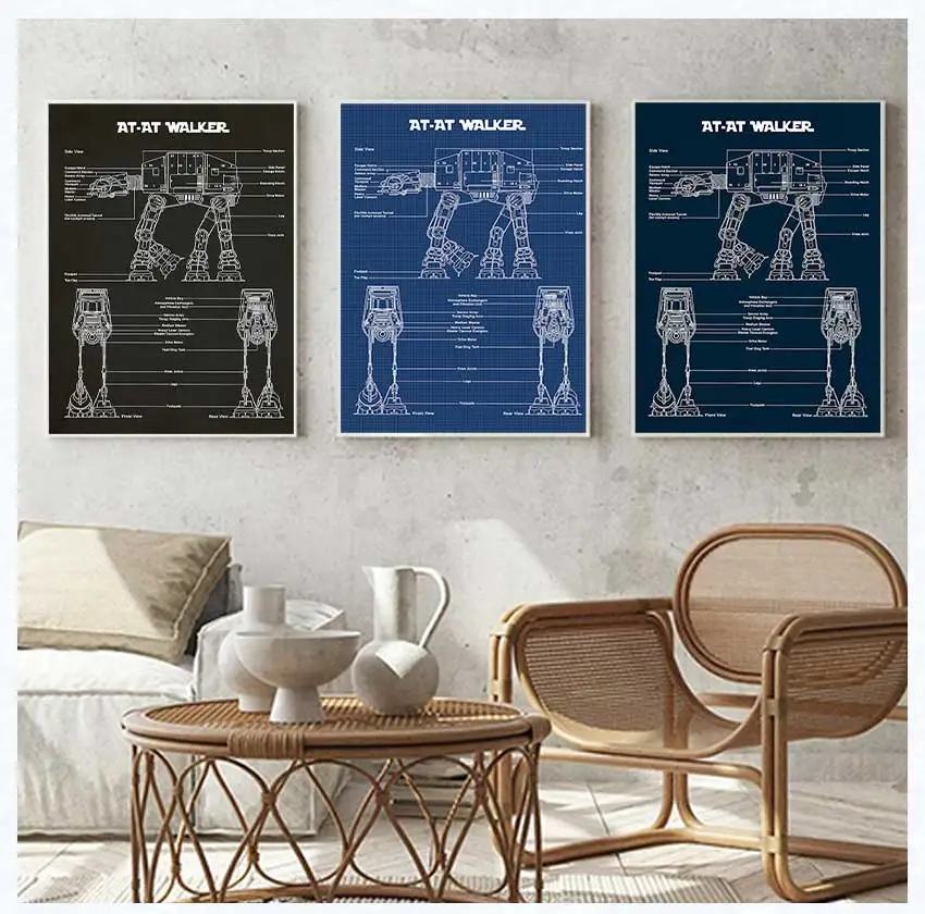 Walker Schematic Diagram Canvas Painting Home Decor AT-AT Walker Wall Art Blueprint Vintage Posters Imperial