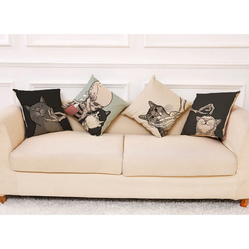 

Skull and Cat Pillows Case Funny Cat Pillow Cover Decorative for Bed Sofa Living Room Decoration Pillowcase for Pillow Aesthetic