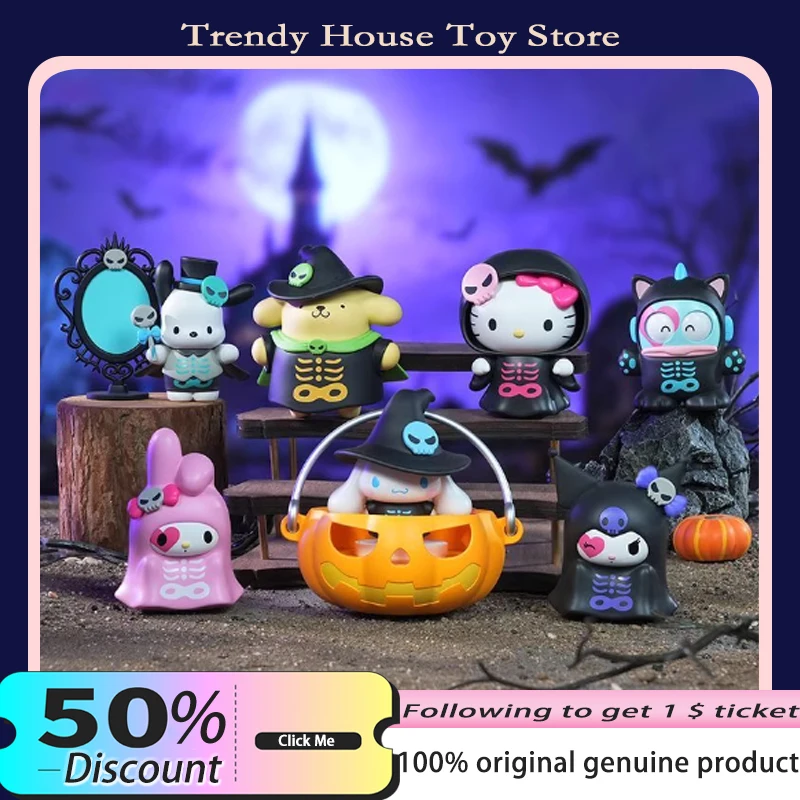 

Новые персонажи Sanrio на Хэллоуин, трюк, ночь, серия, слепая коробка, фигурки, игрушки, милые Куроми, Hello Kitty, декор для рабочего стола, детские рождественские подарки