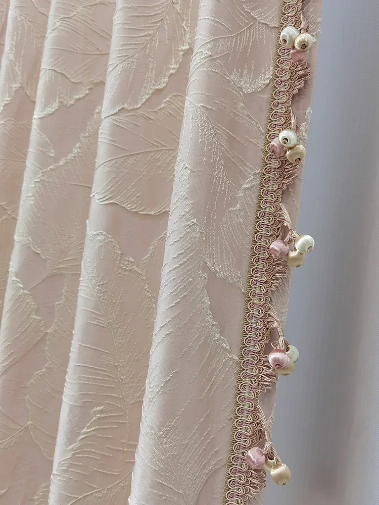 French Window Balcony Window Customized Pink Gold Embossed Lace Shading Curtains For Bedroom Living Room