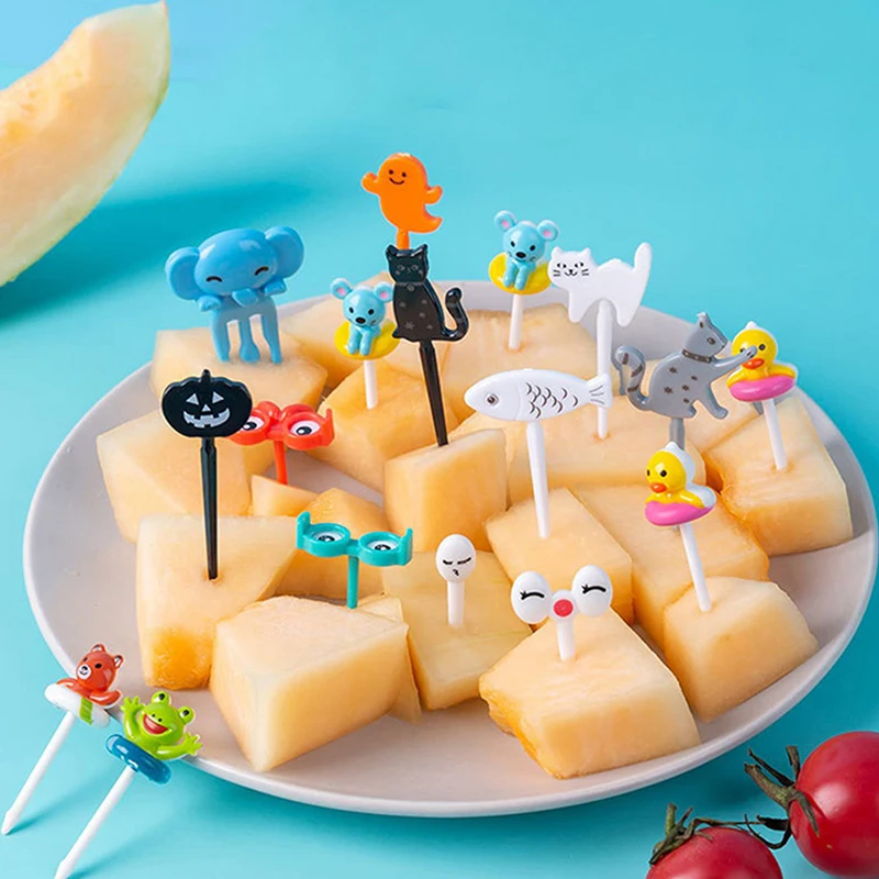 1 Set Cute Eyes Fruit Fork Plastic Fruit Pick Kids Bento Lunch Snack Cake Dessert Food Toothpick Kitchen Tableware Decor