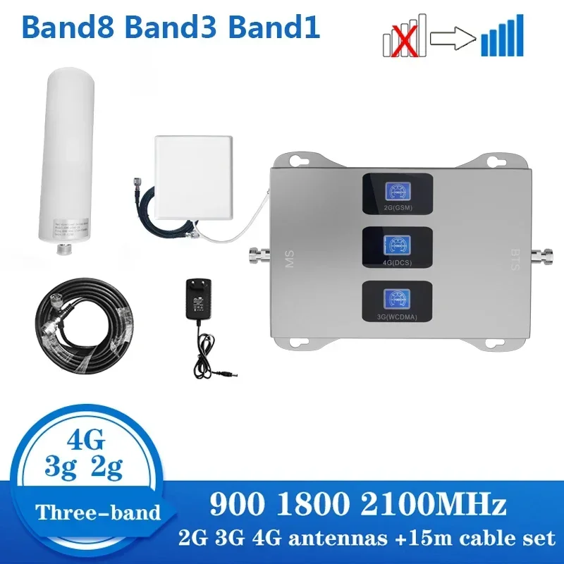 LTE Cellular Signal Booster Mobile Amplifier Tri Band Repeater GSM DCS WCDMA 2G 3G 4G 900 1800 2100MHz