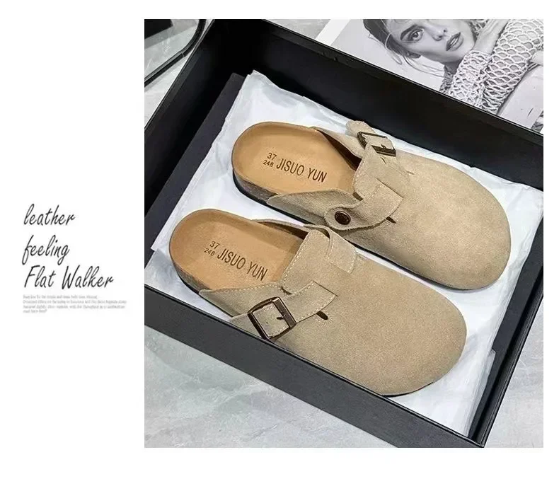 2026 Damen Retro-Korkfußbett-Clogs, geschlossene Zehenpartie, flache, rutschfeste Slip-On-Schuhe, bequeme Freizeitsandalen für den Außenbereich – Detail 4